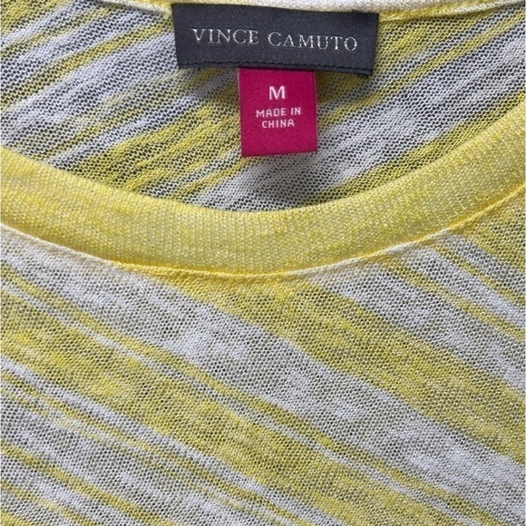 Vince Camuto NWT Women’s S/S Variegated Stripe Asymmetrical Yellow Size-Medium - Picture 3 of 8